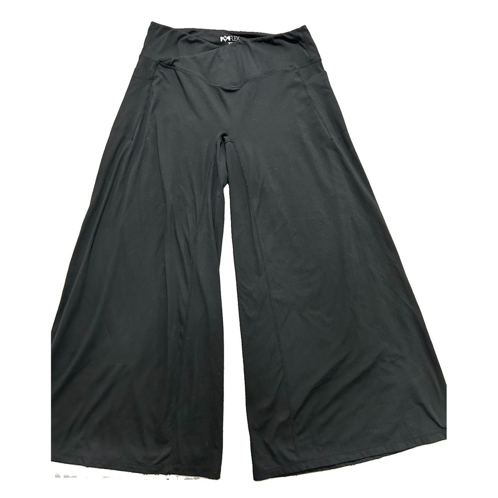 Popflex Women's 2X Crisscross Hourglass Wide Legging Black 34" Pants Pockets